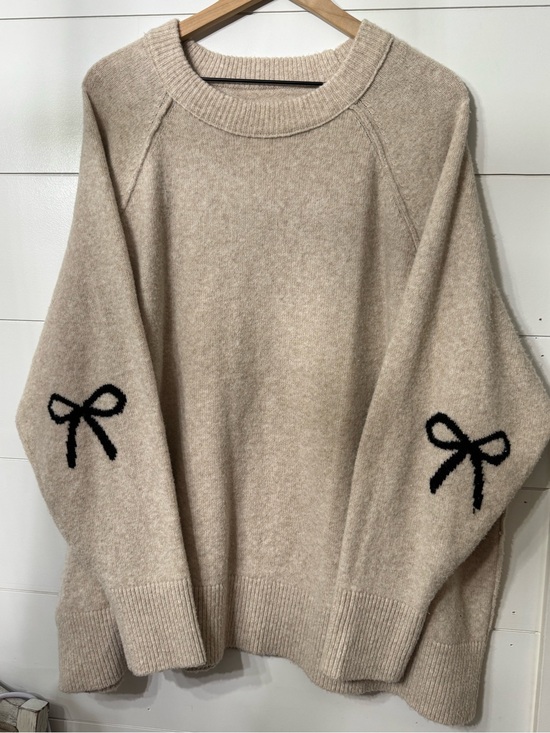 aerie Sweaters - aerie Beige Crewneck Sweater with Black Bow Sleeves